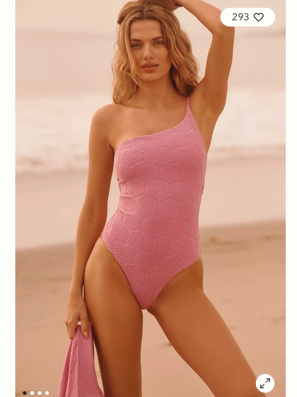 Beach Riot Athena One-Shoulder Textured Pink Swimsuit, size M